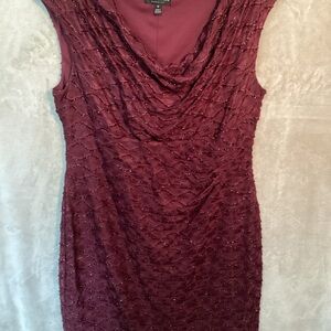 Connected Apparel Wine Textured Sequenced Rouched Sheath Dress